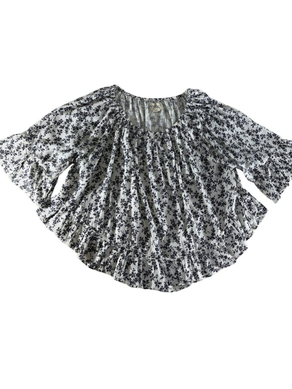 Denim & Supply Ralph Lauren Women's Large Floral Peasant Blouse Black White Boho